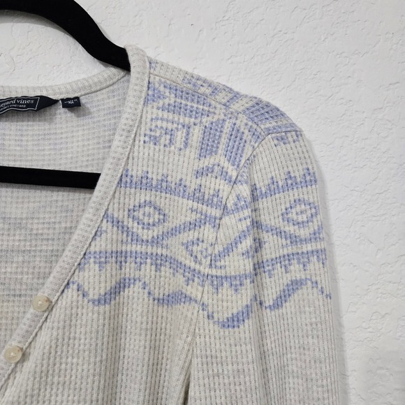 Vineyard Vines M Waffle Knit Long Sleeve Top Blue Fair‎ Isle Henley Casual Comfy - Picture 2 of 5